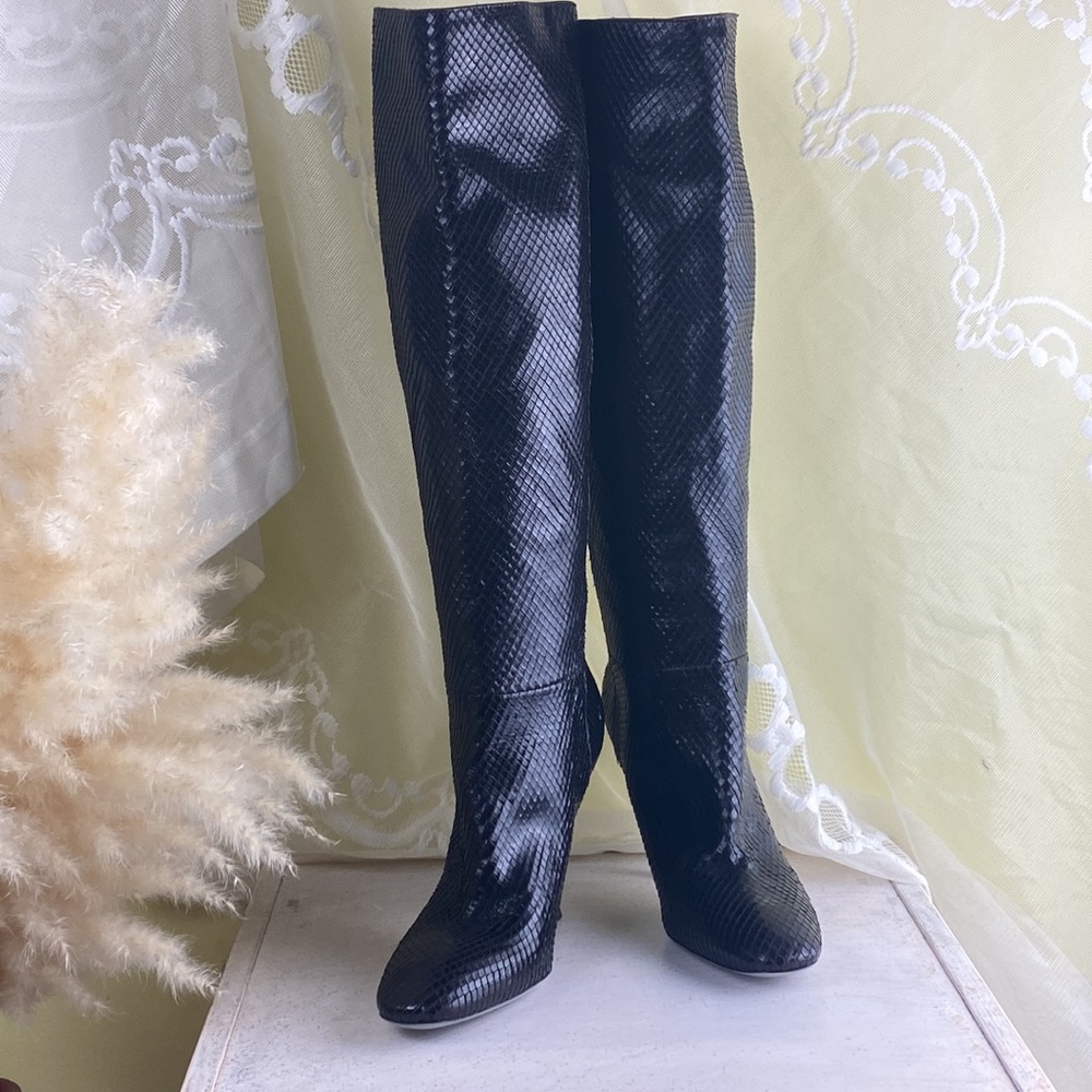 Sergio Rossi Brown Snakeskin Knee High Boots RARE